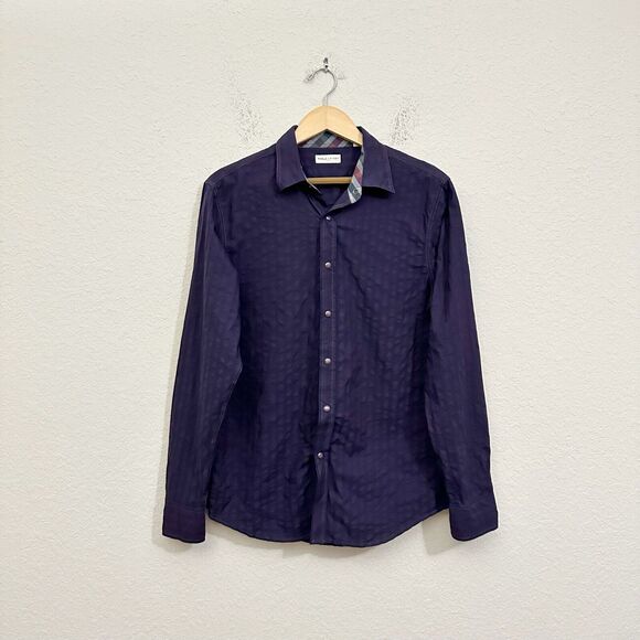 SABLE & STONE Striped Long Sleeve Shirt Navy Snap Button Work Retro Y2K - Picture 1 of 9